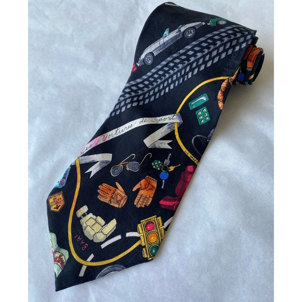 Nicole Miller Men's Tie Vintage 1993 100% Silk Hand Sewn SportsCars Driving 55